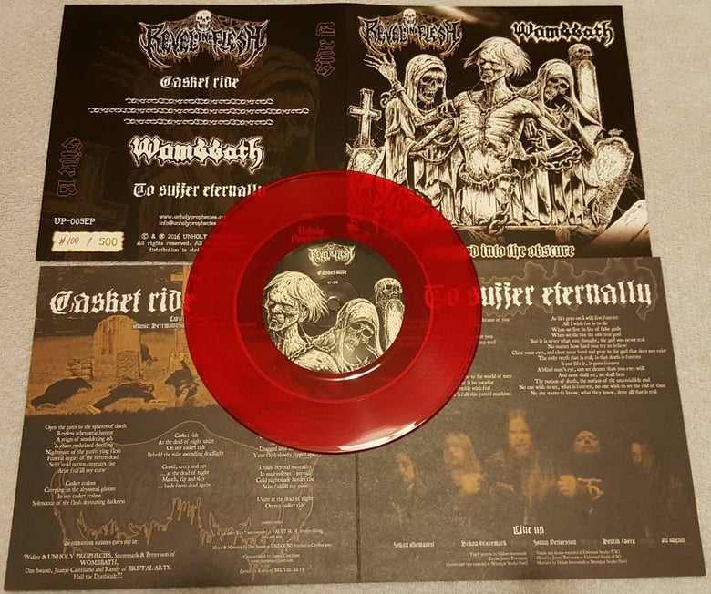 Image of Pre-order - "Dragged Into The Obscure" - Wombbath - Revel in Flesh split (Red)