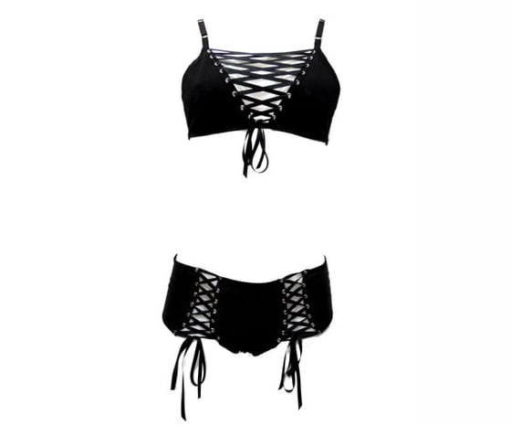 Image of Lace Up Lingerie. Bra and Panties Set
