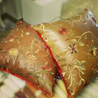 Image of Floral Embroidered Leather cushions