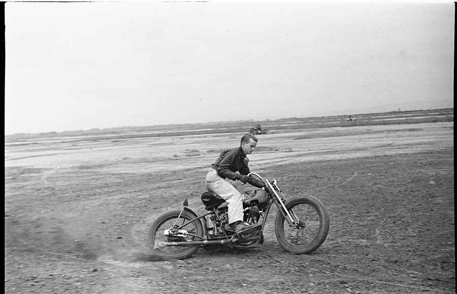 Image of 1928 Harley Davidson on a desert run