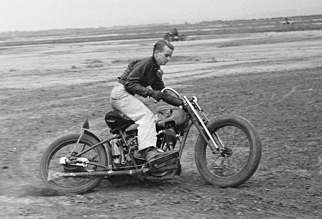 Image of 1928 Harley Davidson on a desert run