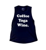 Image of COFFEE, YOGA, WINE ® - Ladies Flowy Tank (Black)