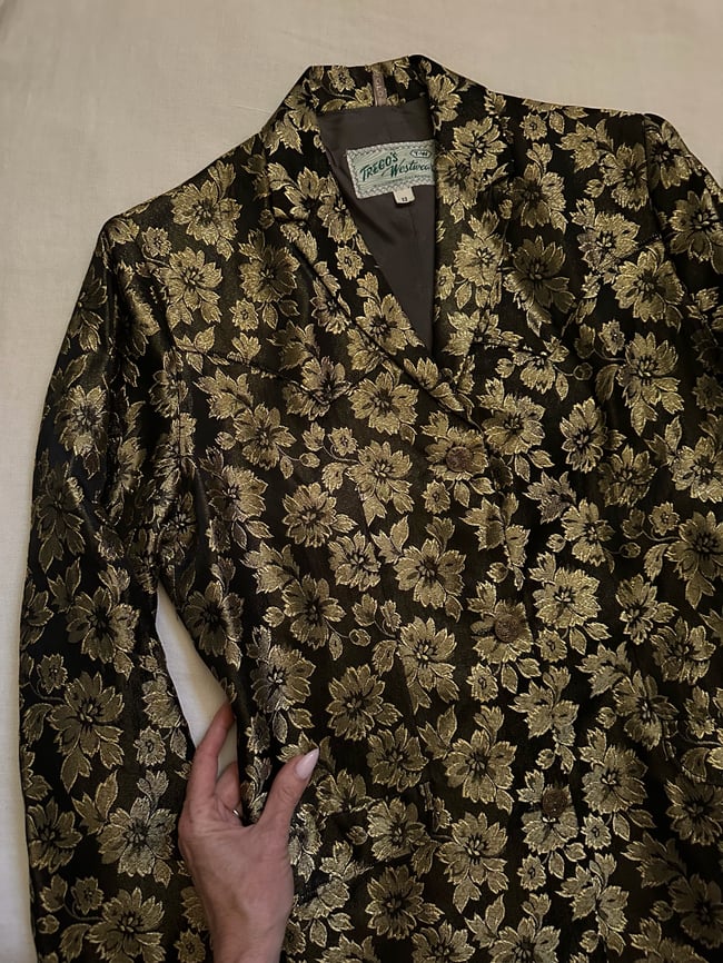 1970s gold and noir metallic western trouser suit