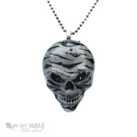 Image 1 of Silver Zebra Stripe Hand Painted Resin Skull Pendant *WAS £30 NOW £15*