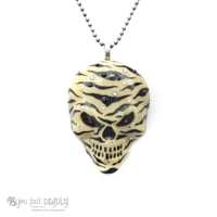 Image 1 of Ivory Zebra Stripe Hand Painted Resin Skull Pendant *WAS £30 NOW £15*