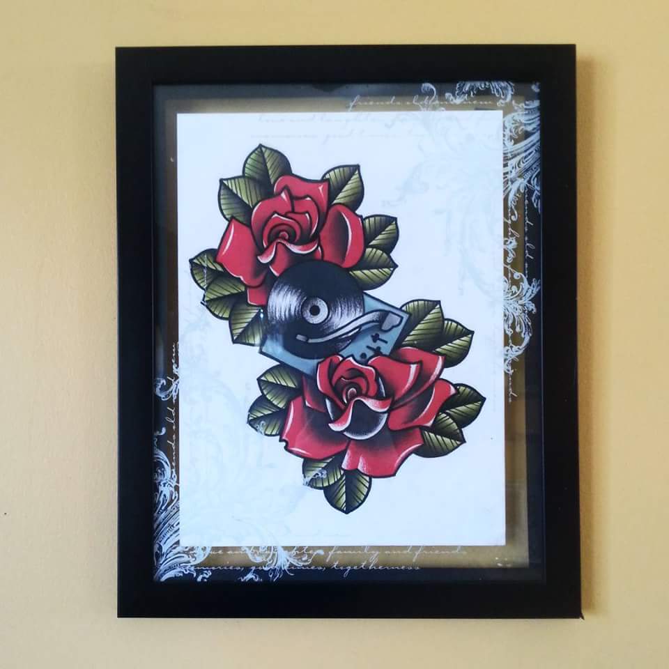 Image of turntable and roses