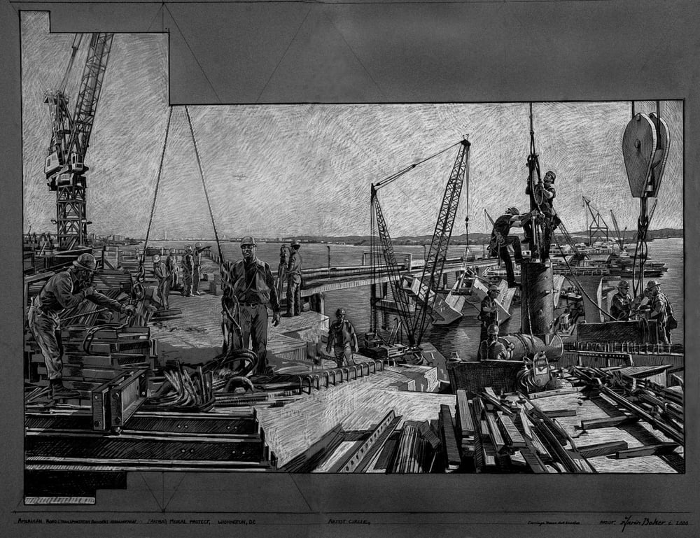 Image of <font size="2">Drawing:</font><br>Building The Wilson Bridge, Washington, DC
