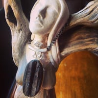 Image 2 of Raw Black Tourmaline and Herkimer Diamond Statement Piece with Black Patina Chain