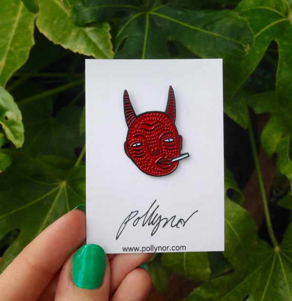 Image of Devil Head Enamel Pin - By Polly Nor