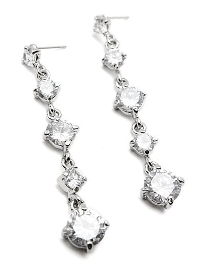 Image of Silver Tone Rhinestone Drop Dangle Earrings