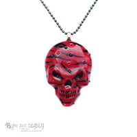 Image 1 of Red Zebra Stripe Hand Painted Resin Skull Pendant *WAS £30 NOW £15*