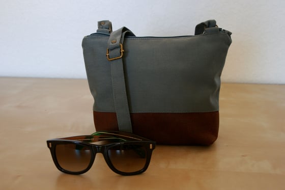 Image of Gray Crossbody Bag with Brown Leather