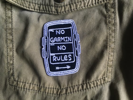 Image of "No Garmin No Rules" Black Embroidered Patch plus Sticker
