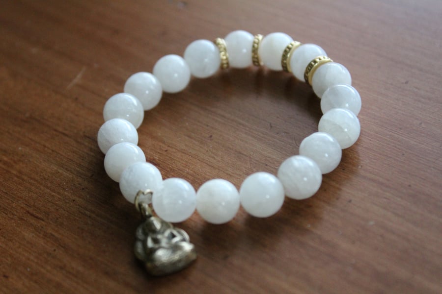 Image of Moonstone Buddha Charm Beaded Bracelet