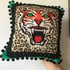 Green Velvet Tiger Pom Pom Cushion Cover Image 7