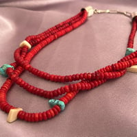 Image 7 of 3 strand coral, fossilized ivory & turquoise necklace