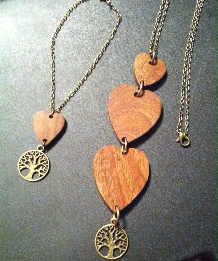 Image of Wooden heart necklace and bracelet