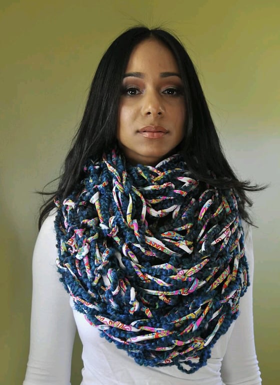 Image of Multi Blue Combo / MultiColor / Arm Knit / Handmade / Infinity / Hood  /  Loop /  Scarf