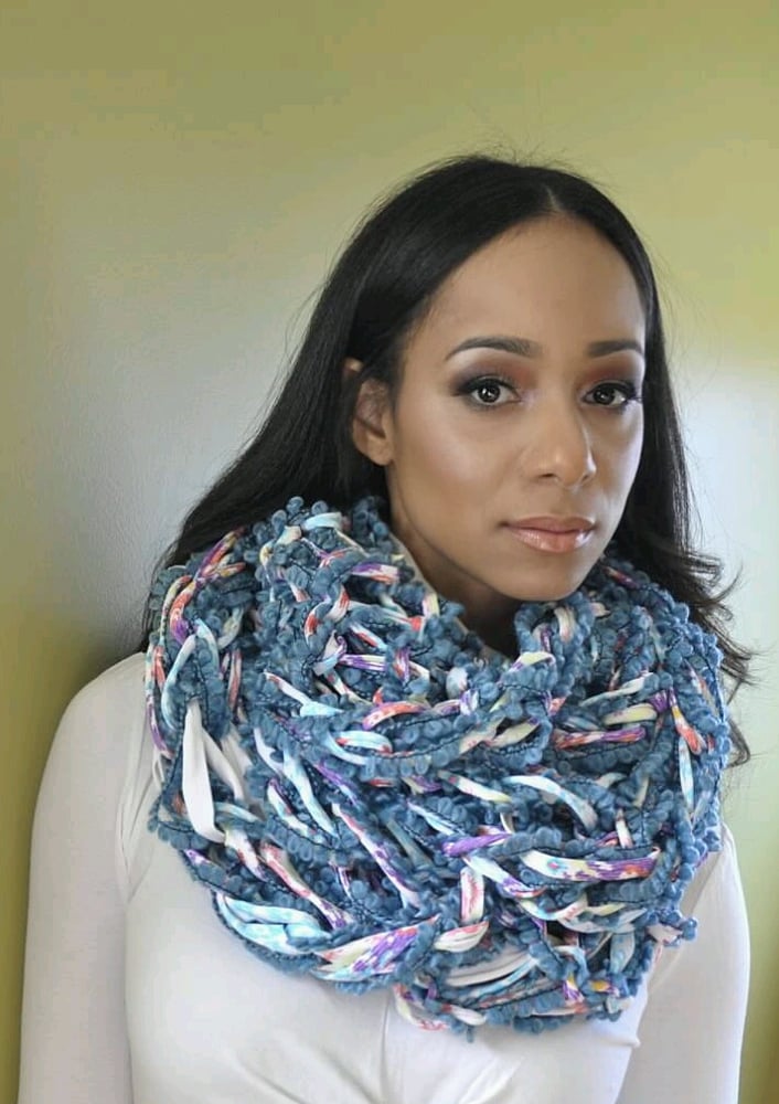 Image of Multi Light Blue Combo / MultiColor /Arm Knit / Handmade / Infinity / Hood  /  Loop /  Scarf
