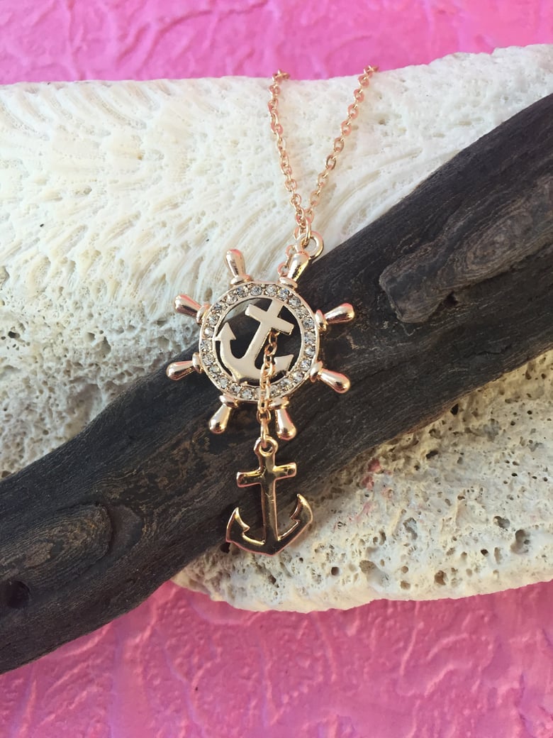Image of Jeweled Captains Wheel and Anchor Necklace