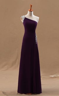 Image 1 of Beautiful Dark Purple One Shoulder Chiffon Prom Dresses, Prom Dresses , Prom Gowns