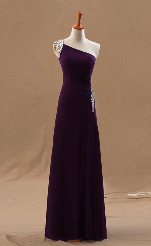 Beautiful Dark Purple One Shoulder Chiffon Prom Dresses Prom Dresses Prom Gowns Bemybridesmaid