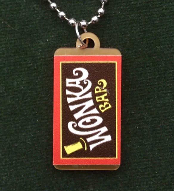 Image of Gold Wonka Bar sweetie pendant on silver plated ball chain