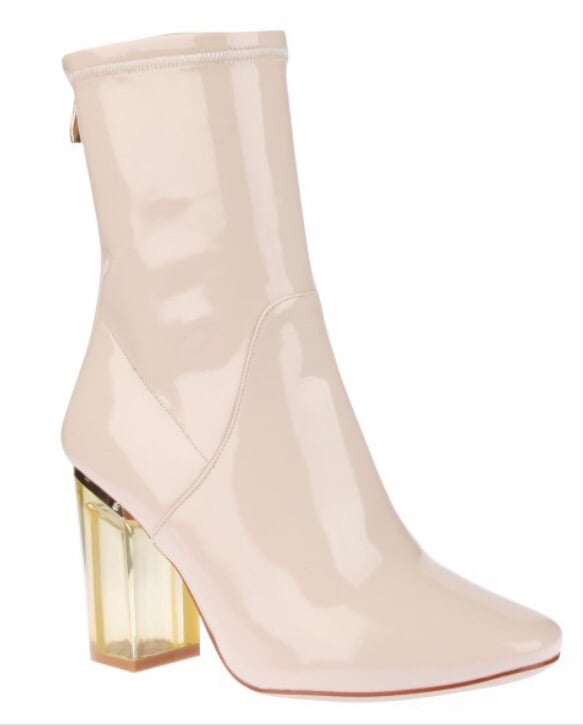 nude patent ankle boots