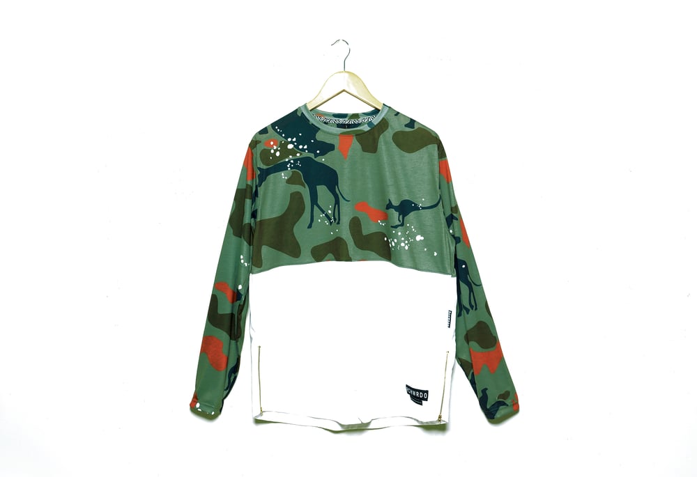 Image of RchWrdo  Green Camo Half Longsleeve Tee  Half Button Up