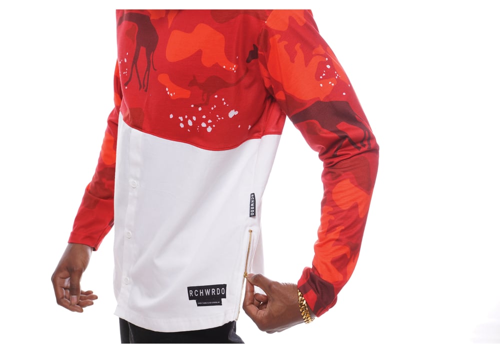 Image of RCHWRDO Red Camo Half Longsleeve Tee  Half Button Up