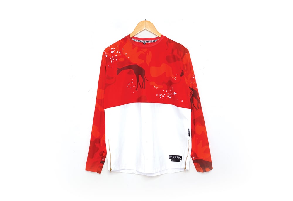 Image of RCHWRDO Red Camo Half Longsleeve Tee  Half Button Up