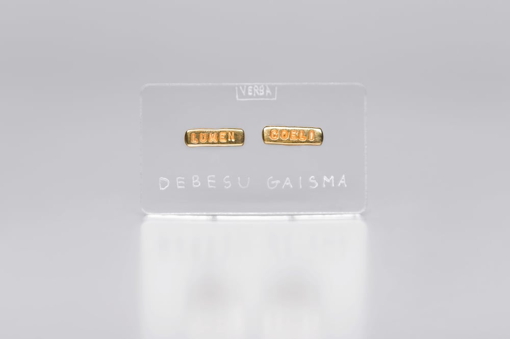 Image of MINI silver earrings with gilding and inscription in Latin