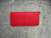 Image of Neon Red Bi Fold Magnet Python Leather Travel Wallet