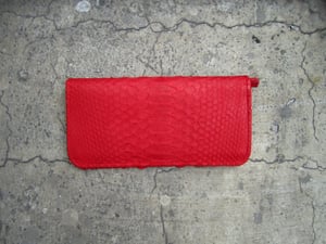 Image of Neon Red Bi Fold Magnet Python Leather Travel Wallet