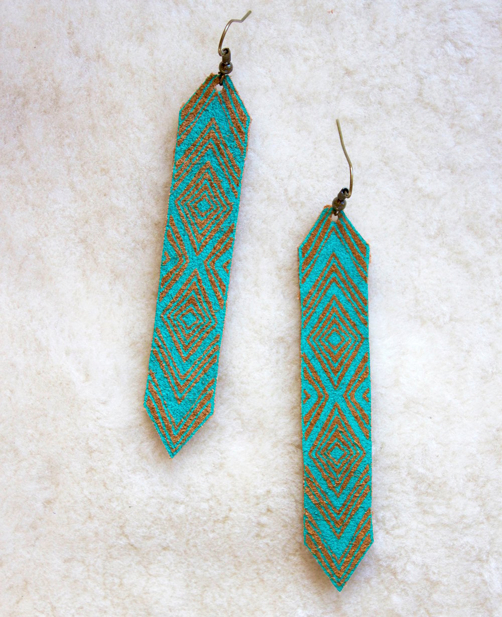 Friendship Earrings in tan and turquoise