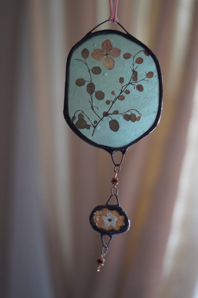 seafoam & yellow pressed flower drop