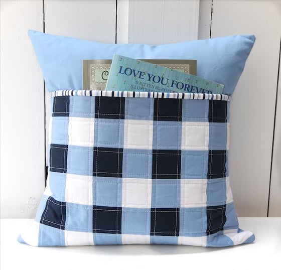 Image of Navy and White Gingham Pillow 