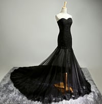 Image 2 of Glam Black Handmade Tulle Prom Gown with Lace Applique, Prom Gowns 