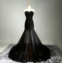 Image 1 of Glam Black Handmade Tulle Prom Gown with Lace Applique, Prom Gowns 
