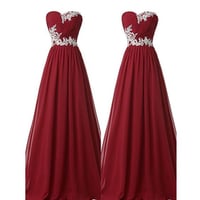 Image 1 of Pretty Simple Burgundy Long Chiffon Prom Dresses, Wine Red Prom Dresses, Evening Dresses