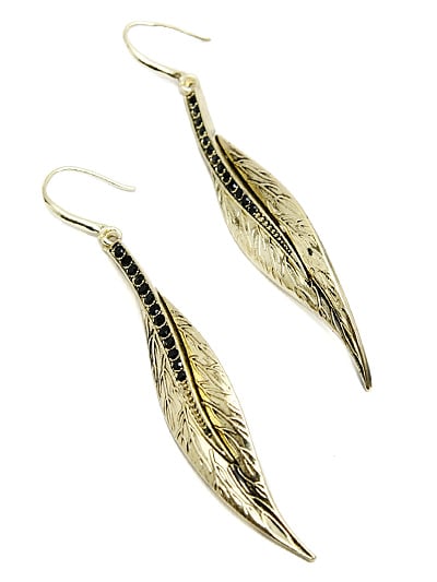 Image of Gold Tone Leaf Dangle Earring