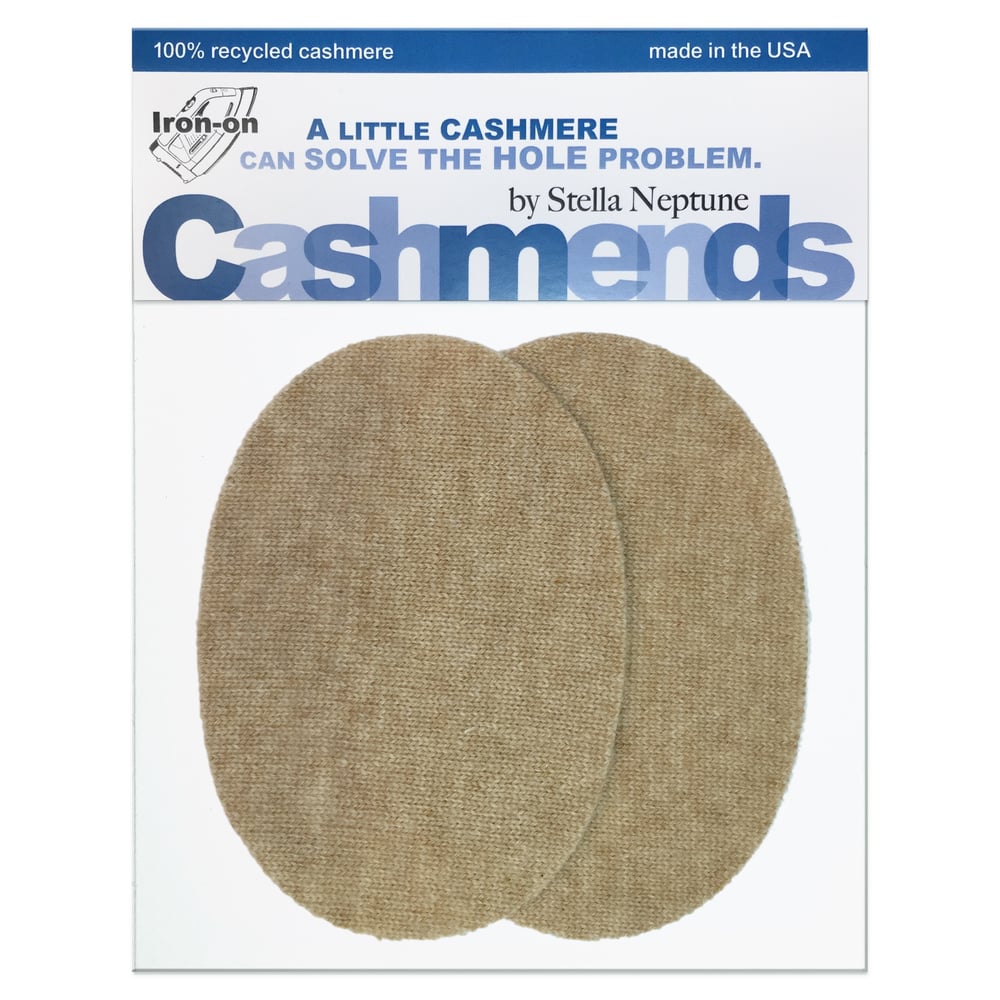 Image of IRON-ON CASHMERE OVAL ELBOW PATCHES - Oatmeal 