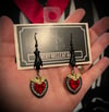 Victorian Hand with Bat Heart Dangly Earrings 