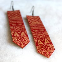Image 1 of Screen Printed Leather Earrings-Sun Totem