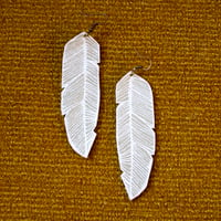 Screen Printed Leather Earrings-Gray and White