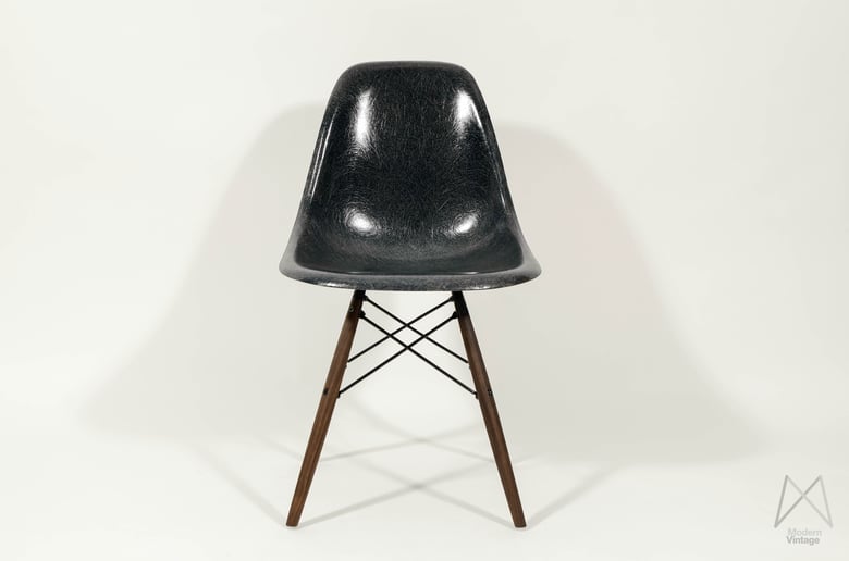 Image of Eames Herman Miller DSW Navy Blue Rare early Summit production Walnut Dowel Base