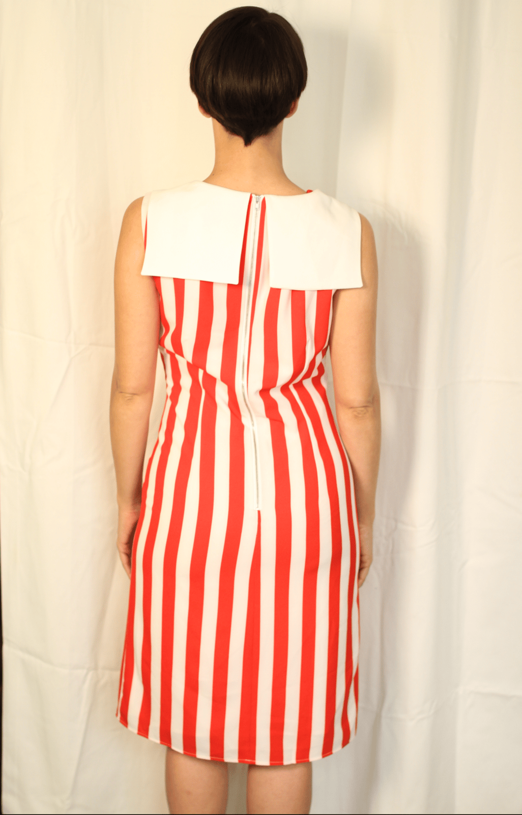 red and white vertical striped dress