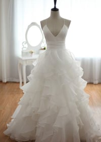 Image 1 of Beautiful White Cross Back Organza Wedding Gowns, Party Gowns 2016