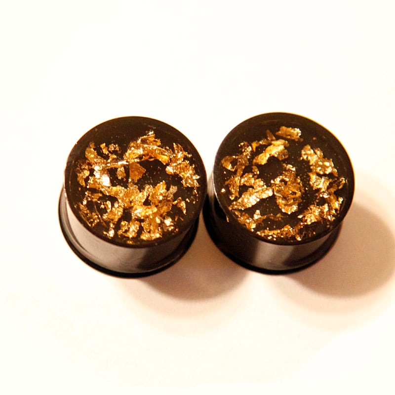 Image of Black & Gold Flake Plugs (sizes 0g-2")