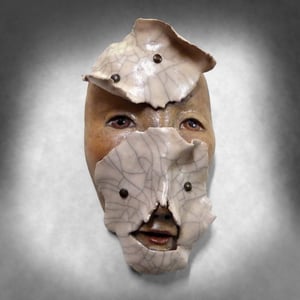 Image of A Crumbling Facade - Raku Mask Sculpture, Original Mask Art, Art to Wear